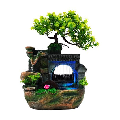 Rockery Tabletop Fountain, Waterfall Desktop Water Fountain with LED Light, Hand-Carved Resin Decor with Adjustable Flow Pump for Stress Relief, Suitable for Living Room, Office, Bedroom - size: B