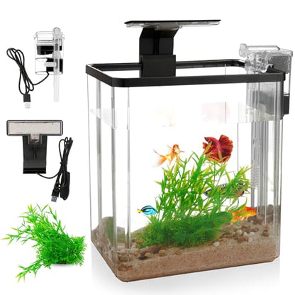 1.5 Gallon Aquarium Starter Kits - Plastic Fish Tank Kit Clear Beta Fish Tank Small with Filteration Oxygenation, Water Circulation, Lighting - Beginner's Gift for Guppy, Shrimp, Goldfish