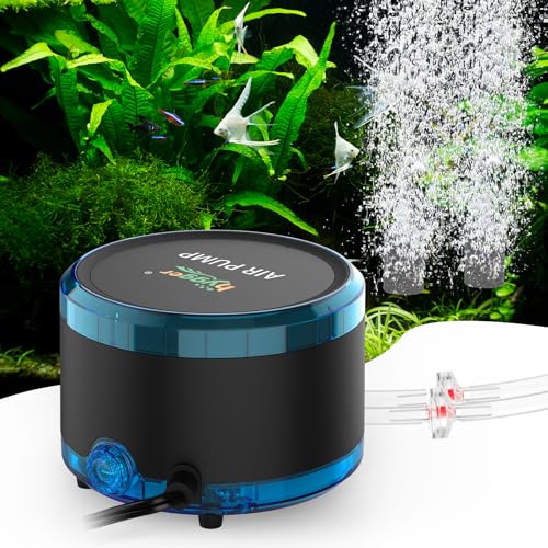 hygger Aquarium Air Pump Dual Outlet, Quiet Powerful Fish Tank Aerator 4W/8W, Adjustable Oxygen Pump with Air Stone, Bubbler for Fish Tank Up to 200 Gallon
