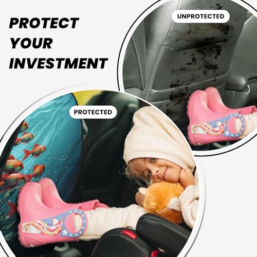Fish Aquarium Car Kick Mats Backseat Organizer, 2 Pack Backseat Protector for Car, Heavy Duty Waterproof Seat Back Cover with 3 Mesh Pockets, Auto Seat Accecories for Pets Kids