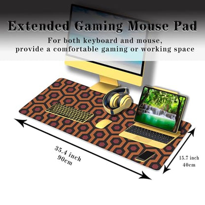 Office Desk Mat Red Yellow Big Mouse Pad Gaming Desk Pad Full Desk Mat Non-Slip Rubber Base Waterproof with Stitched Edges 35.4" X 15.7" for Game Office, The Shining Carpet Style - color: The Shining Carpet Style