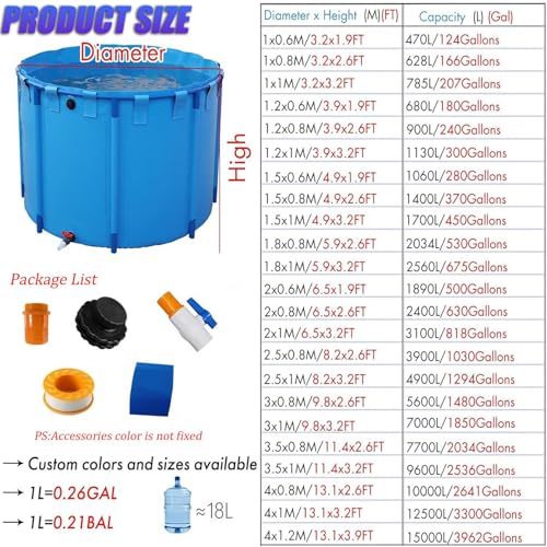Aquarium Pool with Drain Valve,Aquaculture Water Tank Cistern Steel Frame Multifunction PVC Canvas Temporary Fish Pond，Round Frame Swimming Pool Canvas Fish Pond 1.8x1m, PVC Temporary Holdin - size: 1.8x1m