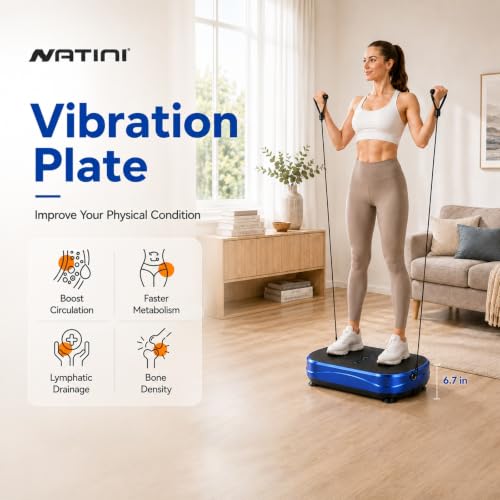 Natini Vibration Plate Exercise Machine, 990 Speed Levels Whole Body Vibrating Plate for Lymphatic Drainage, Home Workout Equipment with Resistance Bands, Remote, 330 lbs Capacity for Home Gym - color: Blue