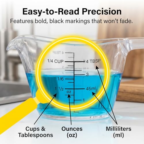 4 Pack Small Measuring Cup 2oz/60ml Mini Measuring Cup with tsp/tbsp/oz/ml Markings Clear 2 Oz Measurings Cups for Kitchen Laundry DIY Beauty Mixing