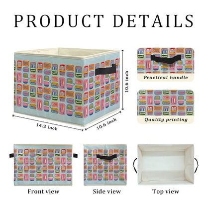 Blue Coastal Beach Sardine Fish Storage Bin Box, Trendy Seafood Ocean Collapsible Storage Basket Organizer for Boys Bedroom Bathroom Beach House Clothes Toys Books, Toybox for Boys