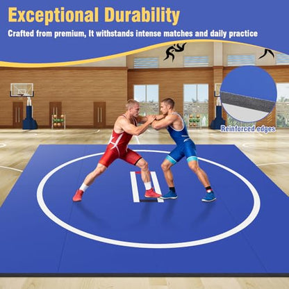 Generic 3M X 3M Wrestling Mats Jiu Jitsu Training Mat Wear Resist Folding Exercise Mat Anti-Slip Multi-Functional Training Blankets for Grappling Martial Art Boxing Judo