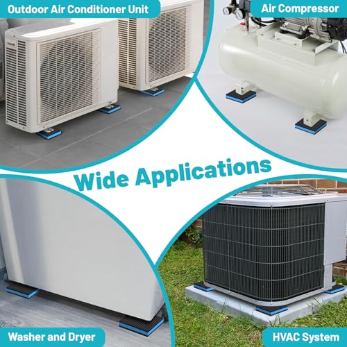 8 Pack Anti Vibration Pads, Heavy Duty Rubber Pads, 4" × 4" × 7/8" Sound Isolation Ribbed Rubber Mats, Vibration Isolation Pads for Outdoor AC Units, Air Compressors, Condenser Unit, HAVC