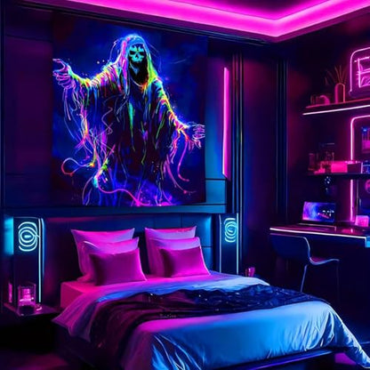 Onivein Blacklight Skull Tapestry Glow In The Dark Gothic Tapestry Trippy Skeleton Tapestries Wall Hanging Poster for Room Bedroom Party Backdrop Decor 60x50 Inch