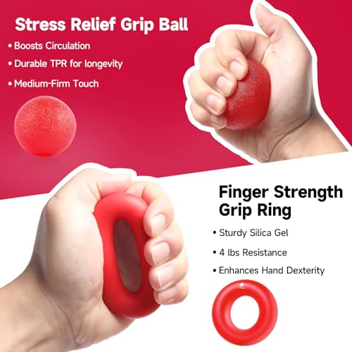 FitBeast Grip Strengthener Forearm Strengthener Hand Grips Strengthener Kit - 5 Pack Adjustable Resistance - color: Red