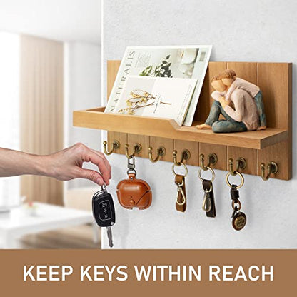 Rebee Vision Key Holder Wall Mount with 7 Key Hooks for Entryway, Yellow - color: Light Brown, size: 15 inches