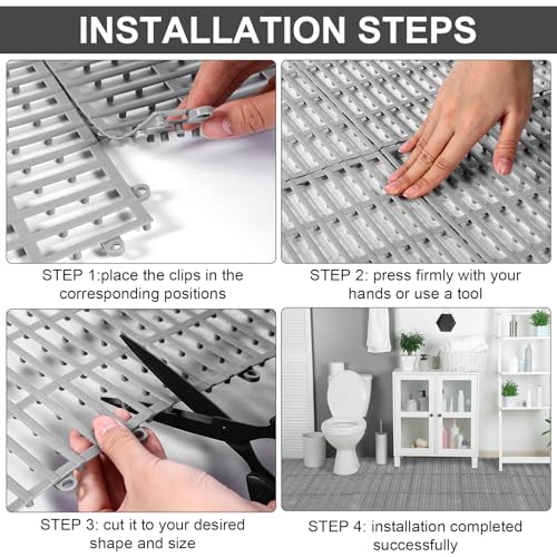 30 Pcs Anti-Slip Drainage Tiles Interlocking Shower Floor Mats 12" x 12" Soft TPE Bathroom Splicing Mats with Drain Holes for Pool, Deck, Garage & Pet Areas(Gray) - color: Grey