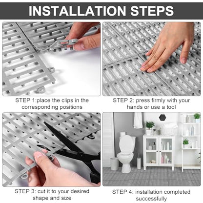 30 Pcs Anti-Slip Drainage Tiles Interlocking Shower Floor Mats 12" x 12" Soft TPE Bathroom Splicing Mats with Drain Holes for Pool, Deck, Garage & Pet Areas(Gray) - color: Grey