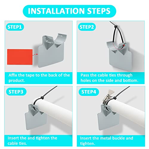Swimming Pool Pipe Holders 3 PCS, Fits 1.5'(MAX) Above Ground Swimming Pool Hose Support Brackets, Prevent Pipe Sagging, with 3 Tapes, 6 Cable Ties& 3 Stainless Steel Hose Clamps