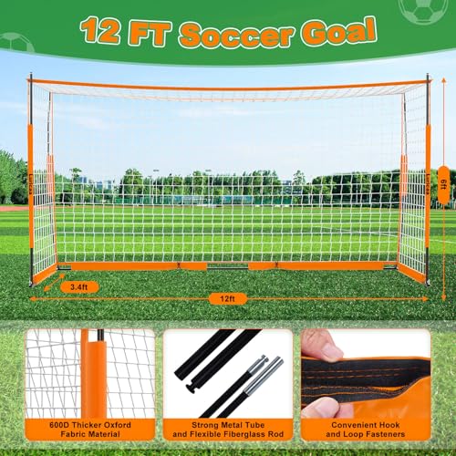 Soccer Goal 12×6 ft /16×7 ft Portable Soccer Goals Net for Backyard - color: 12×6FT Orange