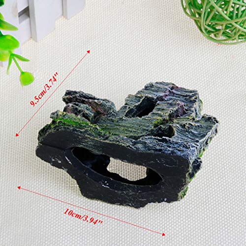 Aquarium Rock Cave, Large Resin Cave Decoration for Fish Tank, Mountain View Artificial Rock with Moss and Trees for Betta Cichlid Fish Shrimp to Hide Rest Breed, Decor