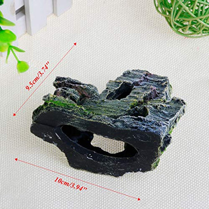 Aquarium Rock Cave, Large Resin Cave Decoration for Fish Tank, Mountain View Artificial Rock with Moss and Trees for Betta Cichlid Fish Shrimp to Hide Rest Breed, Decor