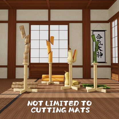 MR Wooden Kendo Tameshigiri Practice Cutting Stand, Heavy Duty Tameshigiri Sword Practicing Stand, 43” Nature Rubberwood Kendo Stick Katana Sword Test Cutting Wooden Dummy Holder, Matt NOT INCLUDED
