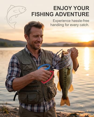 Fish Gripper Lip Gripper for Fishing with Secure Blue and Red Anti-Slip Handles Durable Metal Jaw Catch Holder Angling Accessory for Safe Catch Handling