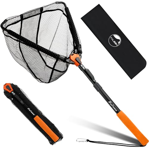 Floating Fishing Net Fish Landing Net - Upgraded Design Foldable & Lightweight Freshwater Fishing Landing Net, Ultra-Thin Rubber Fish Net Easy Catch and Release, Fishing Gifts for Men - color: Orange 15"/38cm Hoop Size (Extendable)