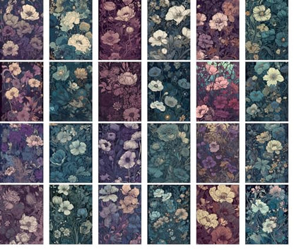 Large Stickers Pack 24 pcs ~ Midnight Florals: A Nocturnal Blossom Collection - Enigmatic Flowers Bathed in Moonlight and Shadow for a Mystical Stickers Series - color: Fourtyfive