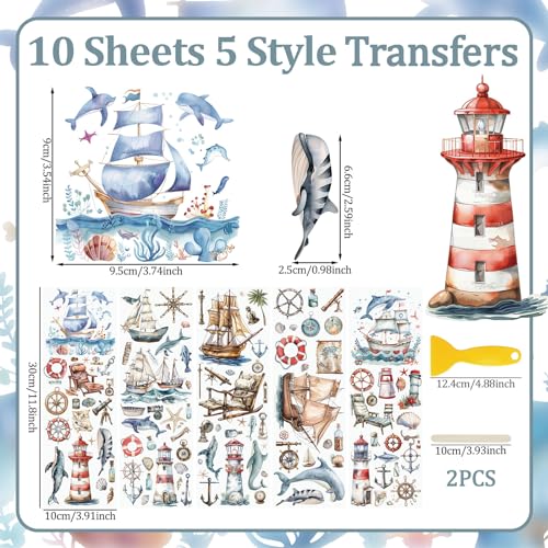 WANDIC 10 Sheets Rub On Transfer Sticker, Voyage Navigation Style Ship Pattern Stickers for DIY Scrapbooking Photo Albums Furniture,11.8 * 3.9in - color: Navigation