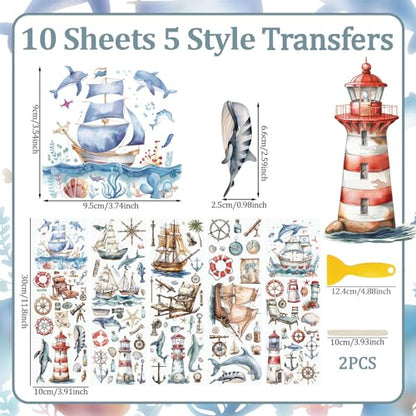 WANDIC 10 Sheets Rub On Transfer Sticker, Voyage Navigation Style Ship Pattern Stickers for DIY Scrapbooking Photo Albums Furniture,11.8 * 3.9in - color: Navigation