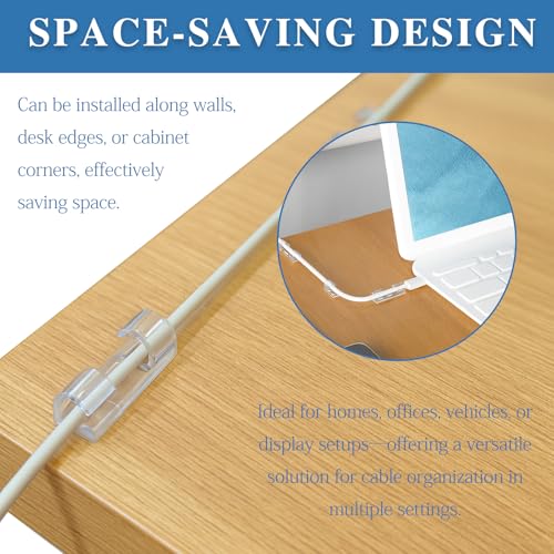 Clear Adhesive Cable Clips – Strong Nylon Wire Holders for Desk, Wall, Car, and Light Cord Management (60-Pack, Indoor/Outdoor Use)