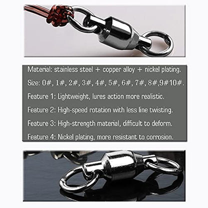 AMYSPORTS Barrel Ball Bearing Swivel Saltwater Rolling Fishing Swivels Stainless Steel High Strength Connector Bearings Solid Welded Rings Black Nickel - size: Size 6+6 (176lb) 50 pcs