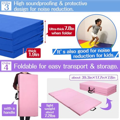 KaRaDaStyle Gymnastics Mat Folding Stretch Mats 71"x39"x2" Exercise Muscle Training Children Play Horizontal Bar Mat Yoga Sports Soundproof Home Use - color: Red/4-fold