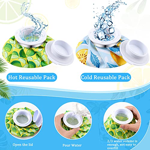 Honoson 4 Pack Reusable Ice Bags Hot Cold Bag Leakproof,Cartoon Fruit Style | Reusable Ice Pack, Ice Bags Hot Water Bag,Screw Cap No-Leak Elastic Breathable for Sports & Home Use,Wide Opening Easy Fill - style: Cartoon Fruit Style