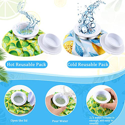 Honoson 4 Pack Reusable Ice Bags Hot Cold Bag Leakproof,Cartoon Fruit Style | Reusable Ice Pack, Ice Bags Hot Water Bag,Screw Cap No-Leak Elastic Breathable for Sports & Home Use,Wide Opening Easy Fill - style: Cartoon Fruit Style