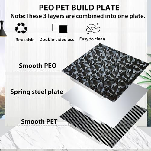 PEO PET Build plate for AD5X/5M/5M pro/Ender 3/3 Pro/Ender 3 S1/Ender 3 V2 Neo/Ender 3 Neo, Diamond PEO+Carbon Fiber PET Spring Steel Sheet 235 x 235 mm for Flashforge 3D Printer Platform