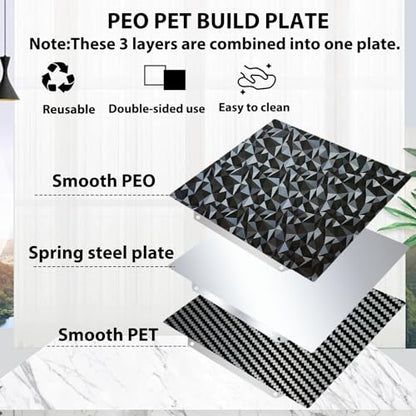 PEO PET Build plate for AD5X/5M/5M pro/Ender 3/3 Pro/Ender 3 S1/Ender 3 V2 Neo/Ender 3 Neo, Diamond PEO+Carbon Fiber PET Spring Steel Sheet 235 x 235 mm for Flashforge 3D Printer Platform