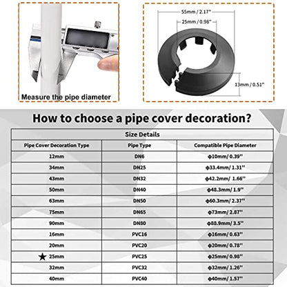 4Pcs PP Plastic Flange Cover Decoration Black Escutcheon Collar Radiator Wall Pipe Tube Decoration for 0.98"/25mm Pipe - size: 0.98inches pipe Dia