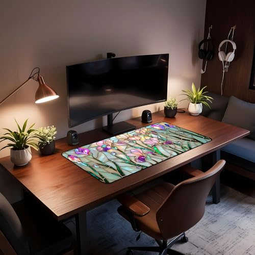 Colorful Flower Desk Mat Mouse Pad XXL, Plant Extended Large Game Mouse Pads, Desktop Mat Computer Laptop Keyboard Mat, Women's Desk Protector Mat,Desk Matt Office 31.5"X15.7"