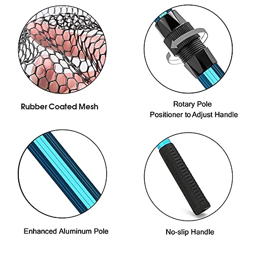 SAN LIKE Fishing Net Fish Landing Net Collapsible Fish Net with Anti-Slip Telescoping Rubber Pole Handle for Kids Adults in Saltwater Freshwater Multi-Size Extending to 37/42/43/51/69/71/89/98inch - color: Aluminum pole,length 48.4" to 89"