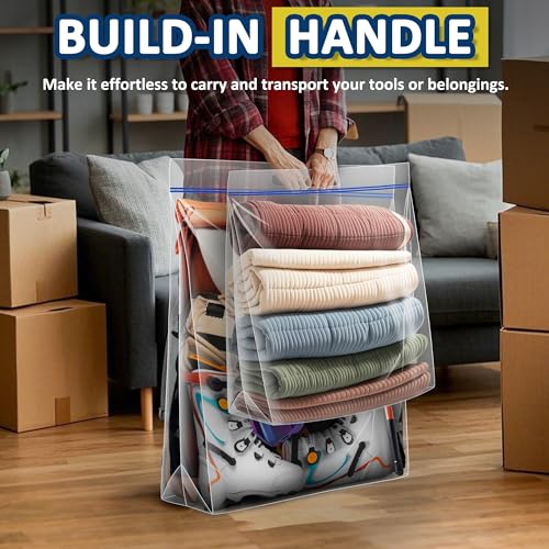 25 Gallon Extra Large Resealable Storage Bags with Zipper Top，35" x 24" Heavy Duty Clear Bags with Handles, 4 Mil Thick, Perfect for Clothing, Pillows, Travel, and Moving (3 Packs)