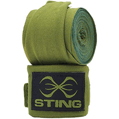 STING Elasticised Hand Wraps, Khaki, 120-Inch | Elastic Fabric Construction with Extended Wrist Coverage | Thumb Loop and Hook and Loop Closure System | Suitable for Boxing MMA and Combat Training
