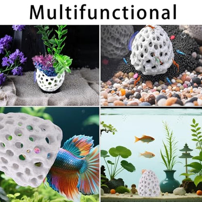 2pcs Shrimp Hides for Aquarium, Multi-Hole Shrimp Dome Hide House with Suction Cup Coral Design Betta Fish Toys Fish Tank Accessories for Guppy and More Hiding Resting (White)