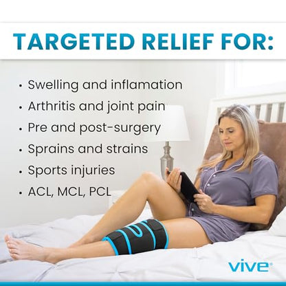 Vive Knee Ice Pack Wrap - Cold/Hot Gel Compression Brace for Pain Relief - color: Black & Blue