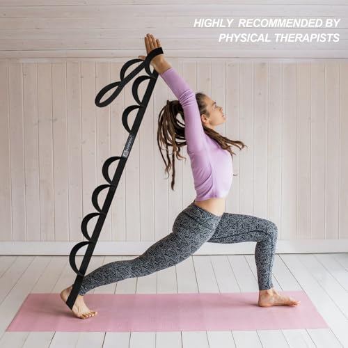 A AZURELIFE Premium Durable Stretch Straps with Loops, Stretching Strap for Physical Therapy, Multi-Loop Yoga Strap Fitness Exercise Strap for Yoga, Pilates, Dance, Flexibility&Exercise - color: #2-Black