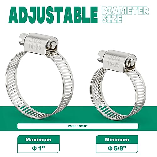 30PCS Hose Clamps Stainless Steel Adjustable 5/8"–1"(16-25mm) Worm Gear Hose Clamp, Heavy Duty Metal Small Hose Clamps for Automotive, Pipe, Radiator Plumbing, Fuel Line - size: 5/8"-1"(16-25mm)