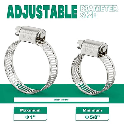 30PCS Hose Clamps Stainless Steel Adjustable 5/8"–1"(16-25mm) Worm Gear Hose Clamp, Heavy Duty Metal Small Hose Clamps for Automotive, Pipe, Radiator Plumbing, Fuel Line - size: 5/8"-1"(16-25mm)
