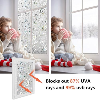 Window Film, Window Privacy Film, Window Vinyl Glass Covering, Stained Glass Decorative Film, Window Film Privacy Frosted Static Clings, Non-Adhesive, No-Glue (17.5 x 78.7 inch)