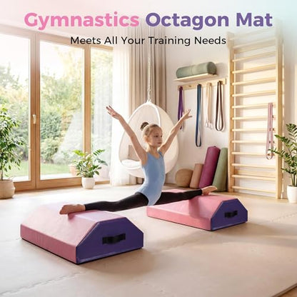 19"X19"X23" Octagon Mat Gymnastics, with High-Density Foam & Waterproof Cover, Skill Shape Tumbling Mat Gymnastics Octagon, Octagon Tumbling Mat Somersault Backbend Trainer for Gymnastics, Cheerleading & Martial Arts