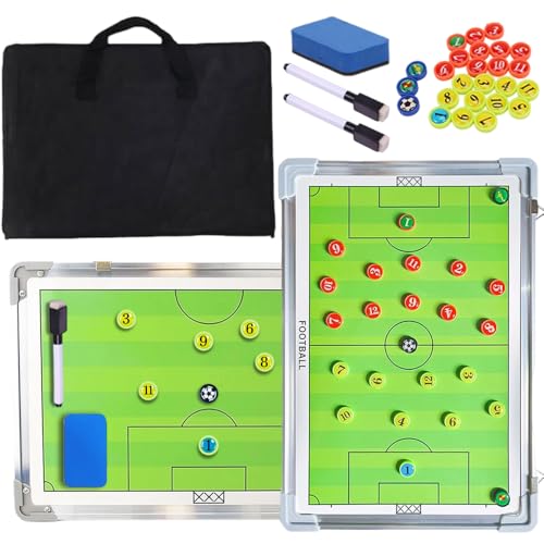 Magnetic Soccer Coaching Board, Double-Sided Dry Erase Tactics Board with Player Markers, Pen and Eraser, Portable Clipboard for Coaches, Coach Training Equipment Coach Gift - color: Green Board