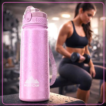 Stainless Steel Water Bottle 20oz with Straw, Insulated, Leakproof Lid - color: Pink
