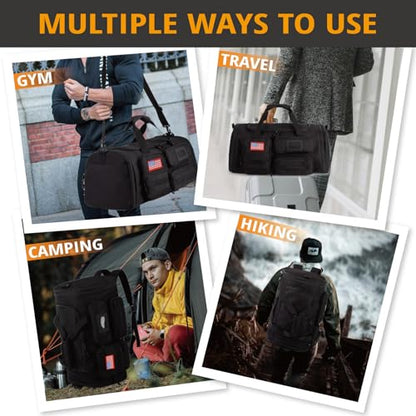 Expandable Gym Bag for Men,Tactical Large 3-in-1 Travel Duffle Backpack Bag - color: Black