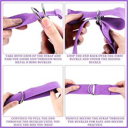 Leyndo Yoga Strap Stretching Pilates Exercise Adjustable Straps 6 ft Non Elastic Yoga Belt with Adjustable D Ring Buckle for Pilates Gym Workouts Fitness - color: Purple