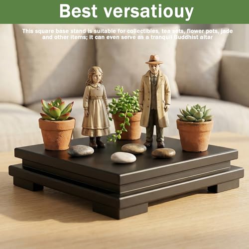 Lemecima 2 Pcs Square Wooden Display Stand, 6.7 x 6.7 x 2 Inch Pedestal Riser Base for Vases, Teapot, Trophy, Collectibles, Aquarium, Lamp, Home & Office Decoration（Black）